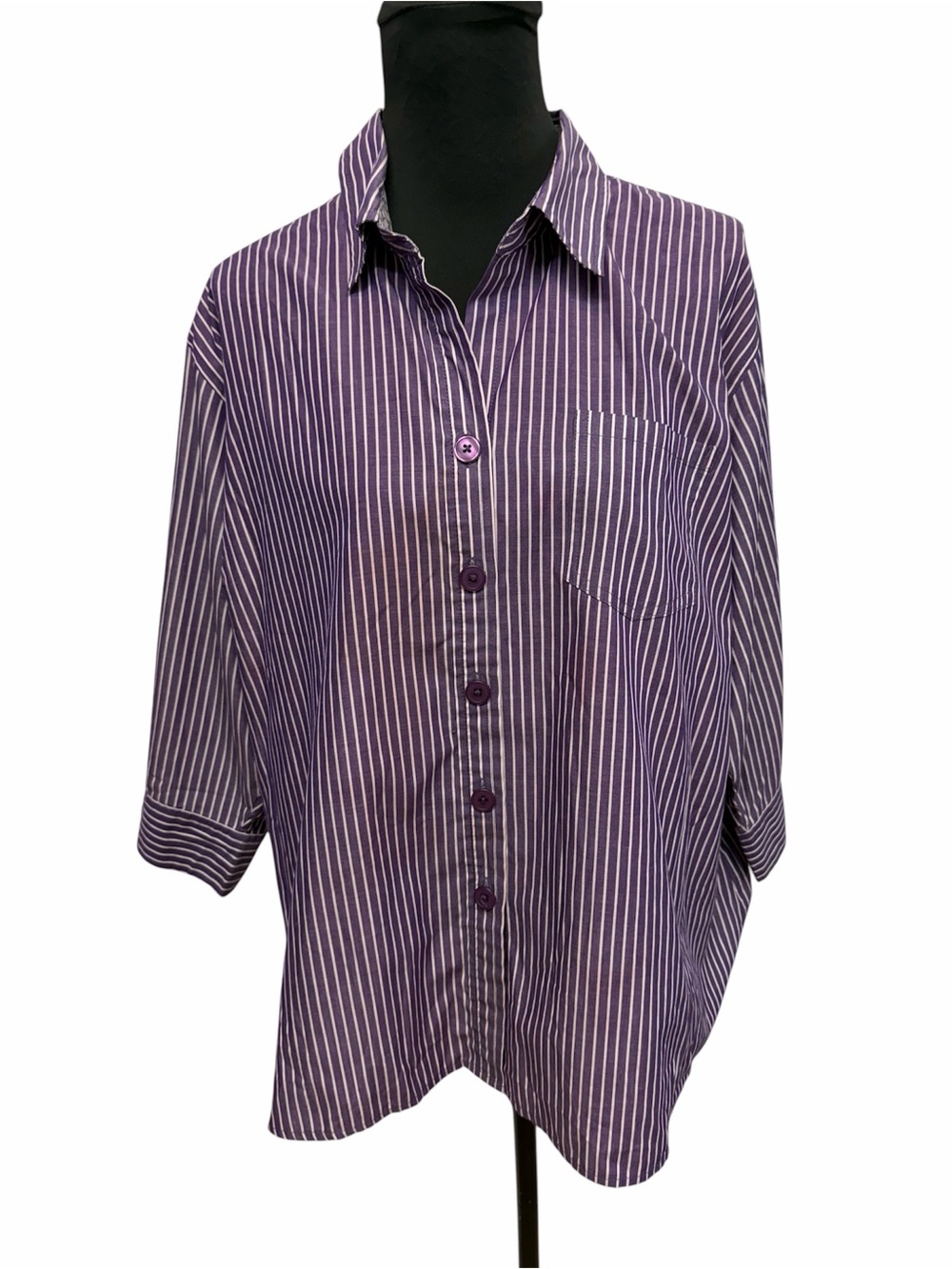DressBarn Woman Purple White Striped Button Front Career Blouse 22/24